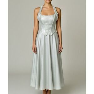 Y2K Cache Metallic Mint Silver Corset Gown Dress Fairy Formal XS USA Made